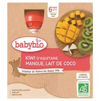 BABYBIO Kivi, mango a kokos 4 x 90 g