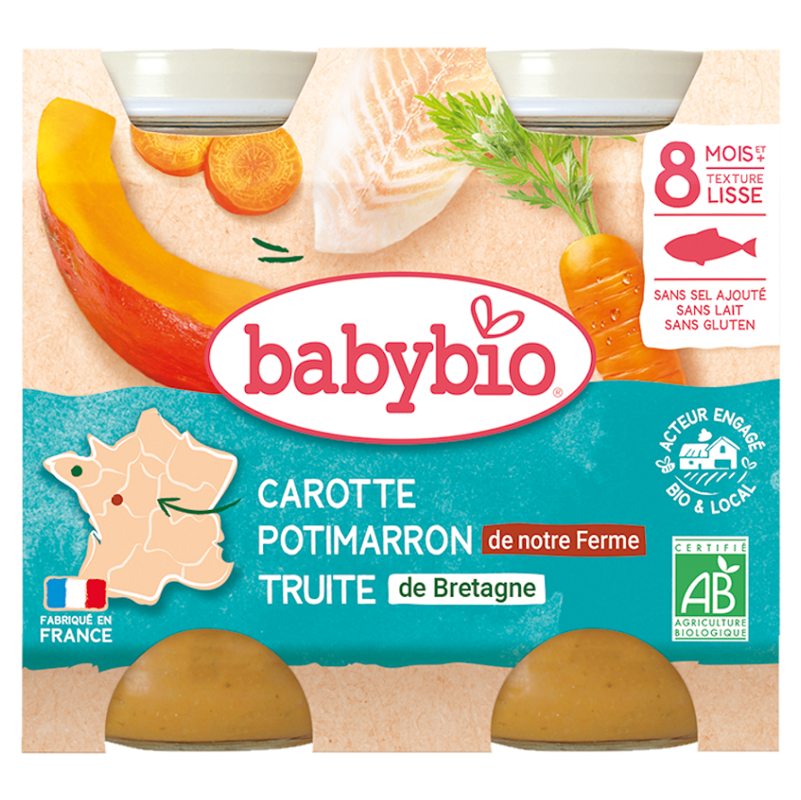 BABYBIO Menu Mrkva a tekvica s pstruhom 2x200 g