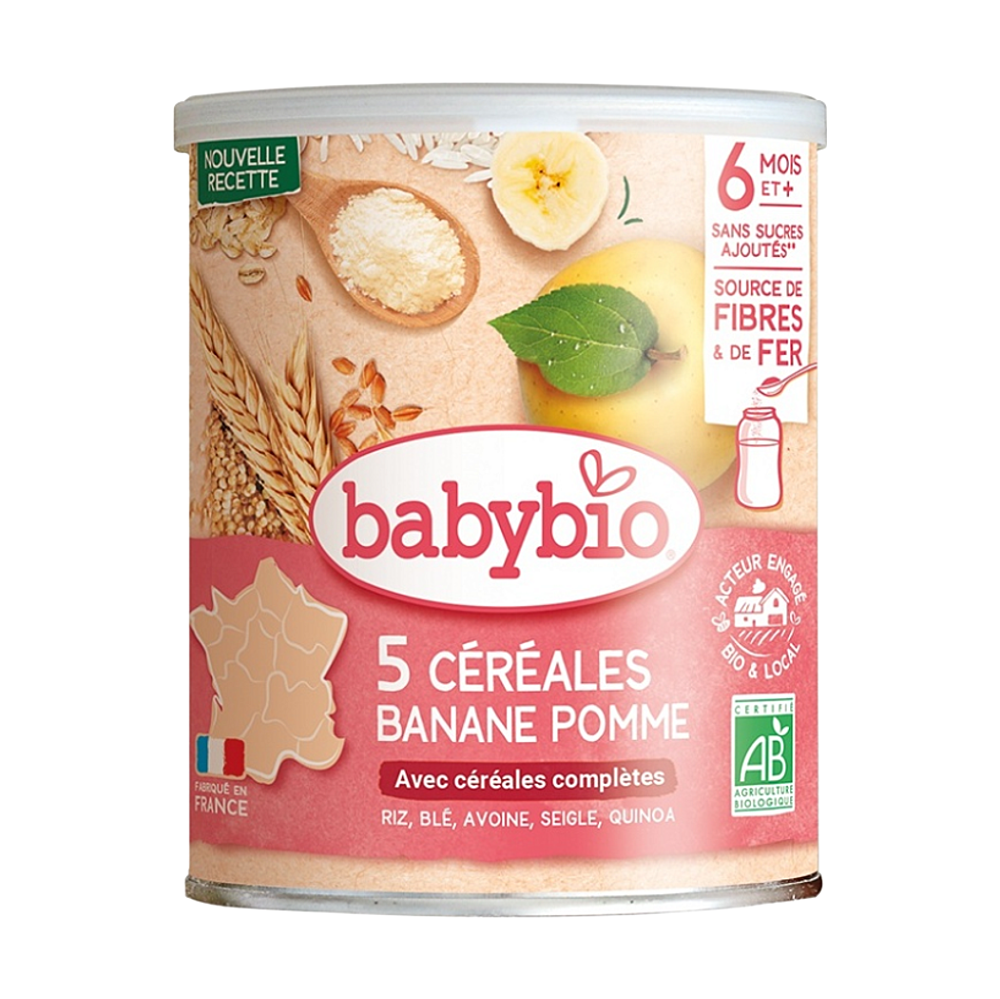 BABYBIO Nemliečna 5zrnná obilná kaša immunité s banánom a jablkom 220 g