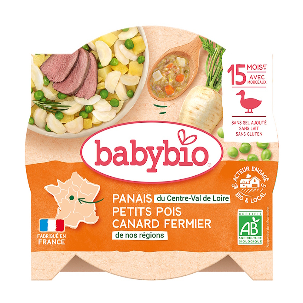 BABYBIO Pastinák s hráškom a farmárskou kačicou 260 g