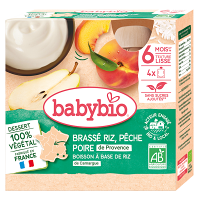 BABYBIO Kapsička ryžová kaša s broskyňou a hruškou 6m+ 4 x 85 g