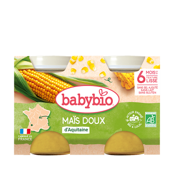 BABYBIO zeleninový príkrm sladká kukurica 2x130 g (Zeleninové príkrmy) - BIO, Jednodruhové