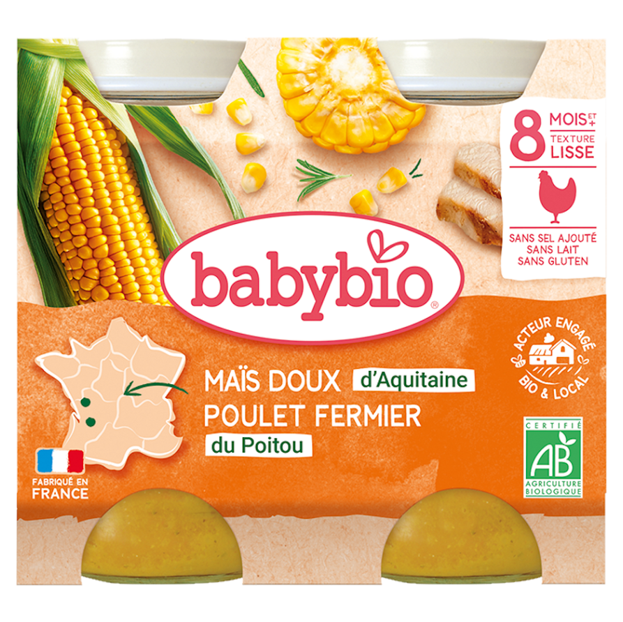E-shop BABYBIO menu skládka kukurica s kuracím mäsom 2x200 g