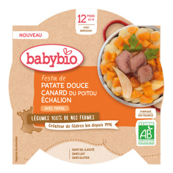 BABYBIO Sladké zemiaky s kačacím mäsom, šalotkou a rozmarínom 230 g (Mäsovozeleninové príkrmy) - BIO