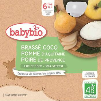 BABYBIO Desiata s kokosovým mliekom - Jablko a hruška 4 x 85 g