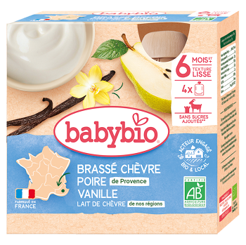 BABYBIO Olovrant z kozieho mlieka s hruškou a vanilkou 6m+ 4 x 85 g (Desiatové kapsičky) - BIO