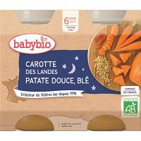 BABYBIO Večerné menu Mrkva so sladkými zemiakmi a pšenicou 2x200 g