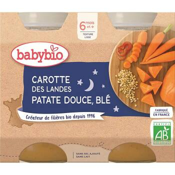 BABYBIO Večerné menu Mrkva so sladkými zemiakmi a pšenicou 2x200 g
