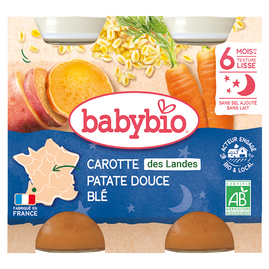 E-shop BABYBIO Večerné menu Mrkva so sladkými zemiakmi a pšenicou 2x200 g