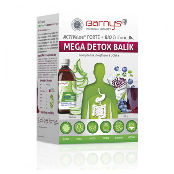 BARNY'S ACTIValoe FORTE MEGA DETOX gél 500 ml + BIO Čučoriedka ovocné vločky 7 x 8 g, expirácie