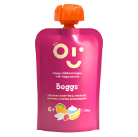 BEGGS Detská ryža s jogurtom banánom mangom a malinami 6m+ BIO 120 g