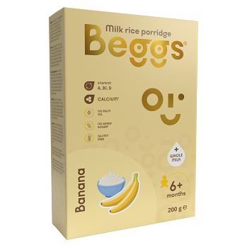 BEGGS Mliečna ryžová kaša banánová 6m+ 200 g (Mliečne kaše)