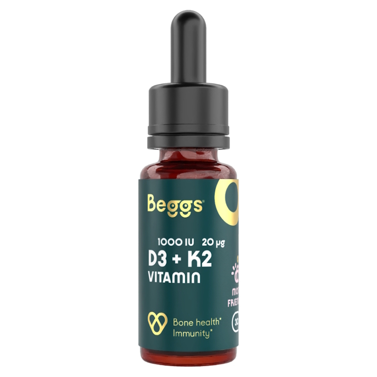 Beggs Vitamin D3 + K2 kvapky pre normálnu funkciu imunitného systému, stav kostí, zubov a činnosť svalov 30 ml