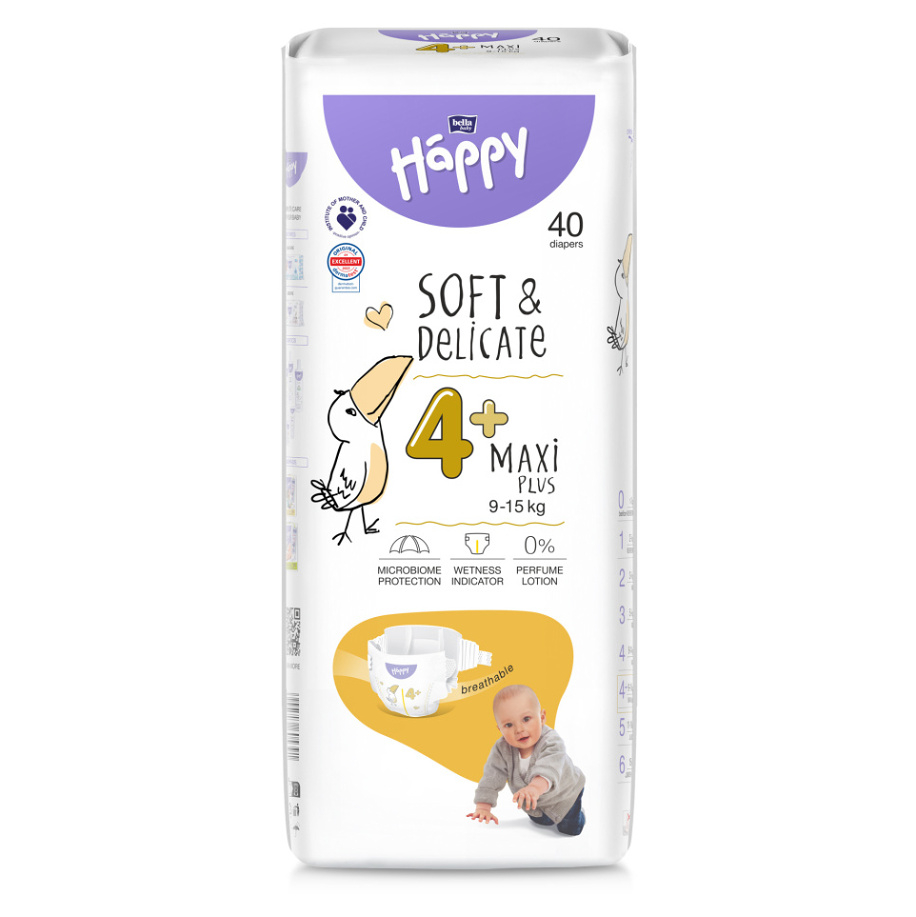 bella HAPPY Soft&Delicate 4+ Maxi Plus detské plienky (9-15 kg) 40 ks