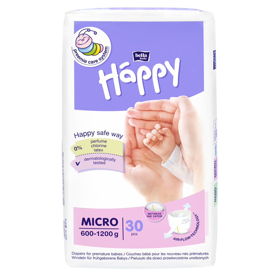 BELLA HAPPY Baby micro detské plienky 600 - 1200 g 30 kusov