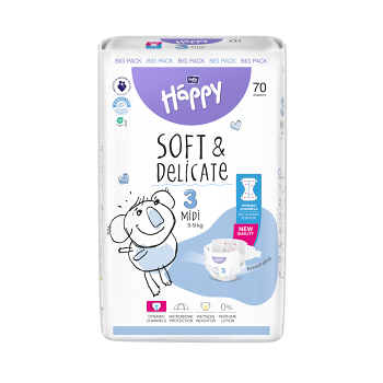 BELLA HAPPY Baby midi 70 kusov (Plienky 3 (4 - 10 kg))
