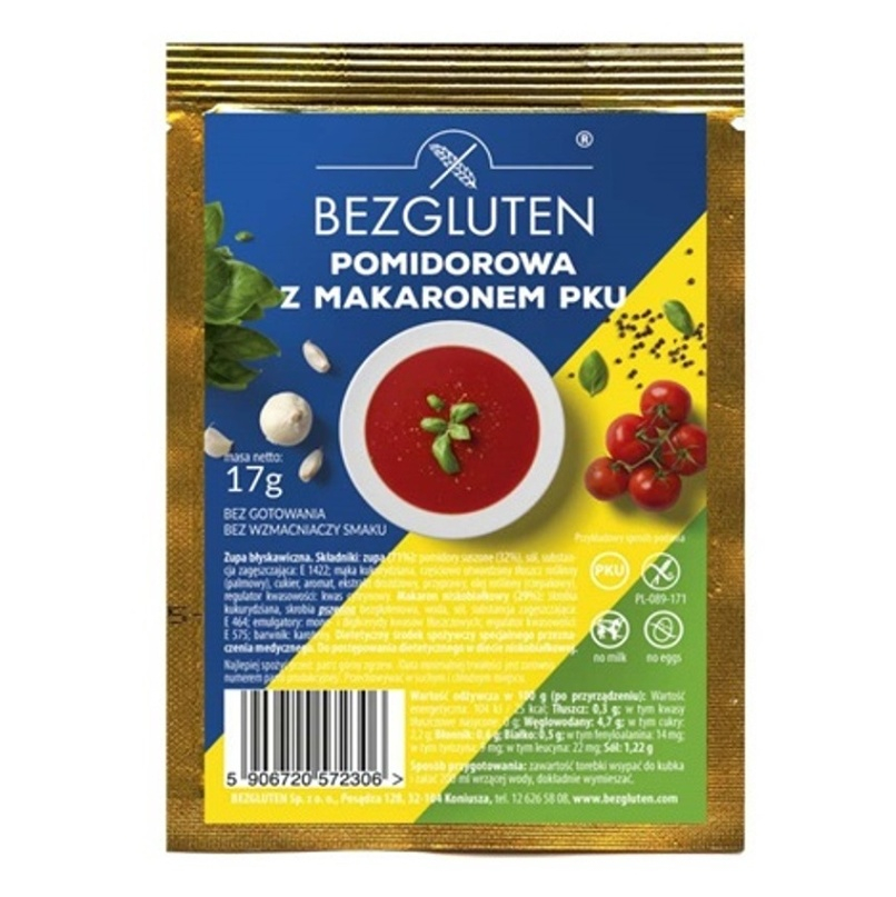 E-shop BEZGLUTEN Polievka PKU paradajková s ryžou nízkobielkovinová 17 g