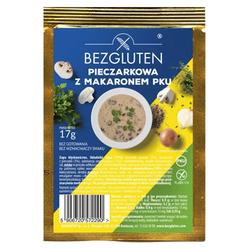 BEZGLUTEN Polievka PKU šampiňónová s cestovinami nízkobielkovinová 17 g (Bezlepkové hotové jedlá a polievky) - PKU - Low protein