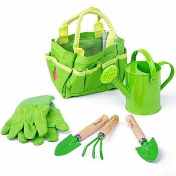BIGJIGS Toys záhradná súprava náradie v plátennej taške zelená 6 ks