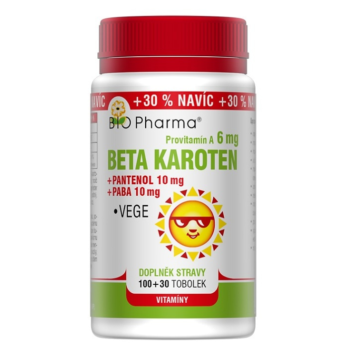 BIO PHARMA Betakarotén 6 mg + Pantenol + PABA 100+30 kapsúl