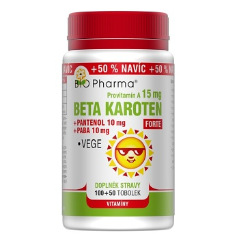 BIO PHARMA Betakarotén Forte 15 mg + Pantenol + PABA 100+50 kapsúl (Beta-karotén)