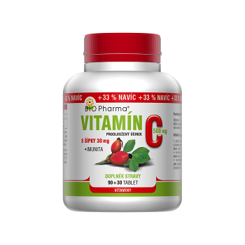 BIO PHARMA Vitamín C 500 mg so šípkami 90 + 30 tabliet (Vitamín C) - Viaczložkové, Postupné uvoľňovanie
