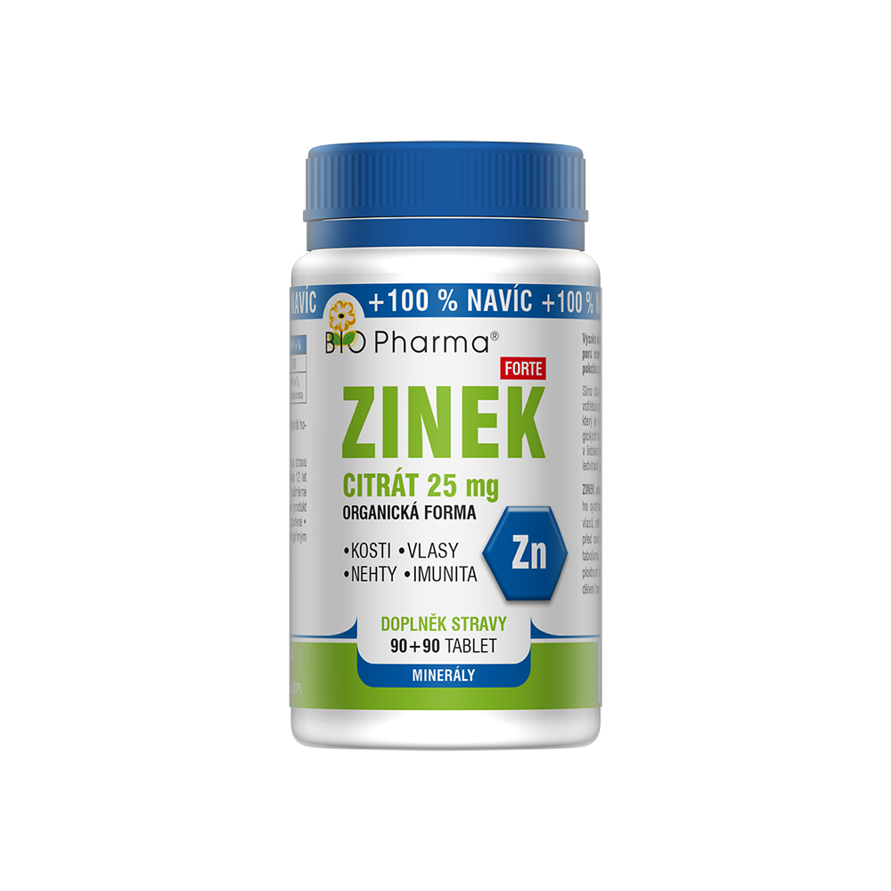 BIO PHARMA Zinok Citrát Forte 25 mg 90+90 tabliet