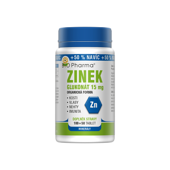 BIO PHARMA Zinok Glukonát 15 mg 100 + 50 tabliet