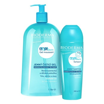 BIODERMA ABCDerm darčekové balenie jemný čistiaci gél 1 l + jemný šampón 200 ml