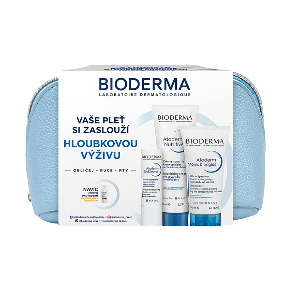Bioderma Atoderm Bioderma Atoderm Nutritive denný krém pre suchú a citlivú pokožku 40 ml + Bioderma Atoderm Krém na Ruce & Nehty krém na ruky pre veľmi suchú citlivú a atopickú pokožku 50 ml + Bioderm