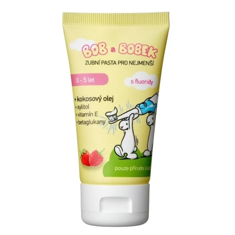 Bob a Bobek detská zubná pasta s malinovou a jahodovou príchuťou (0-6 rokov), 50 ml