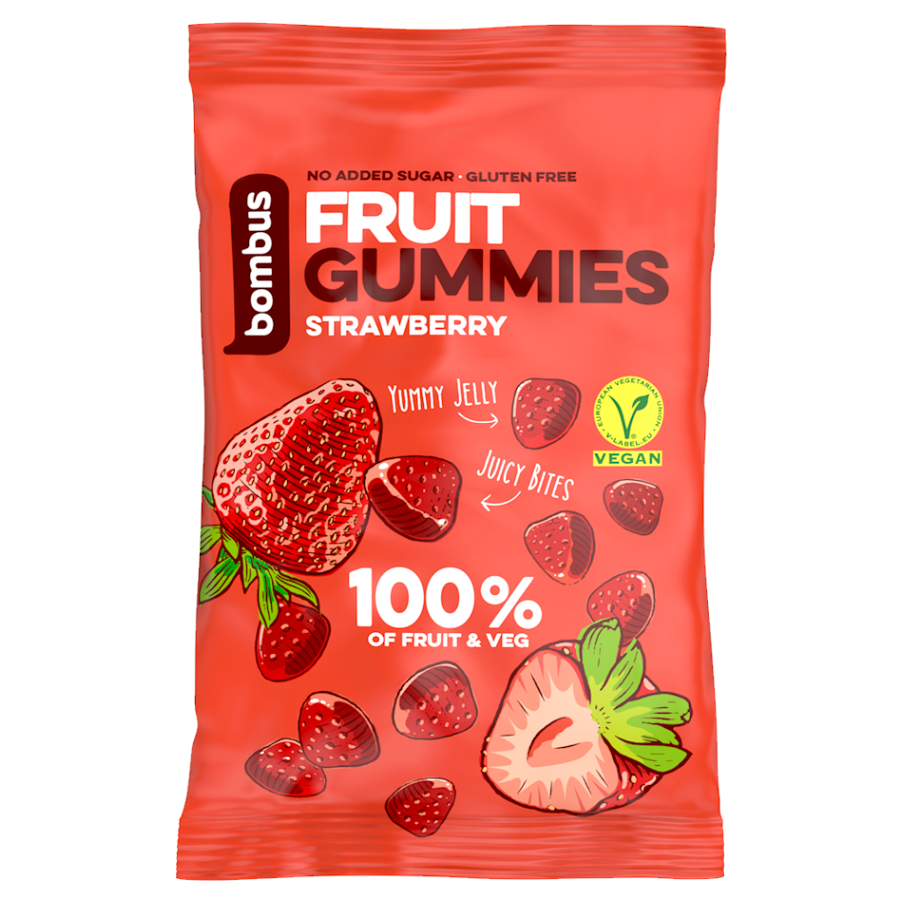 Bombus Fruit Gummies ovocné cukríky príchuť Strawberry 35 g
