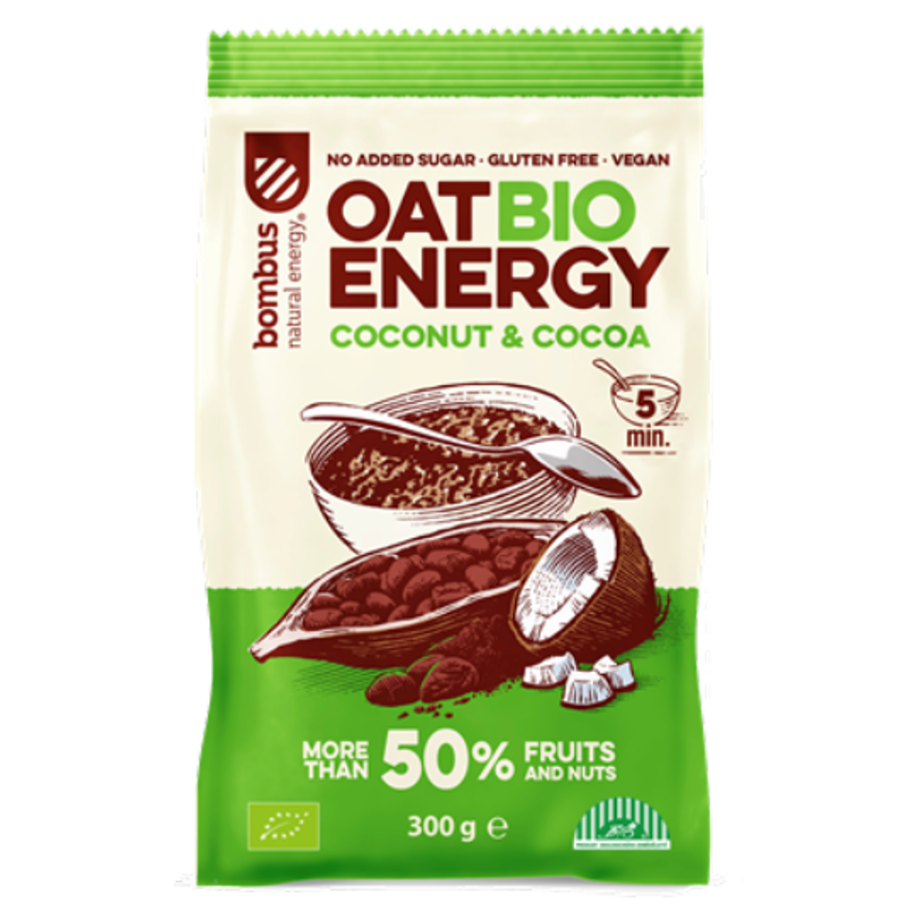 Bombus Oat Energy BIO instantná kaša v BIO kvalite príchuť Coconut & Cocoa 300 g