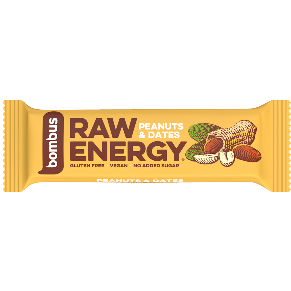 Bombus Raw Energy ovocná tyčinka príchuť Peanuts & Dates 50 g