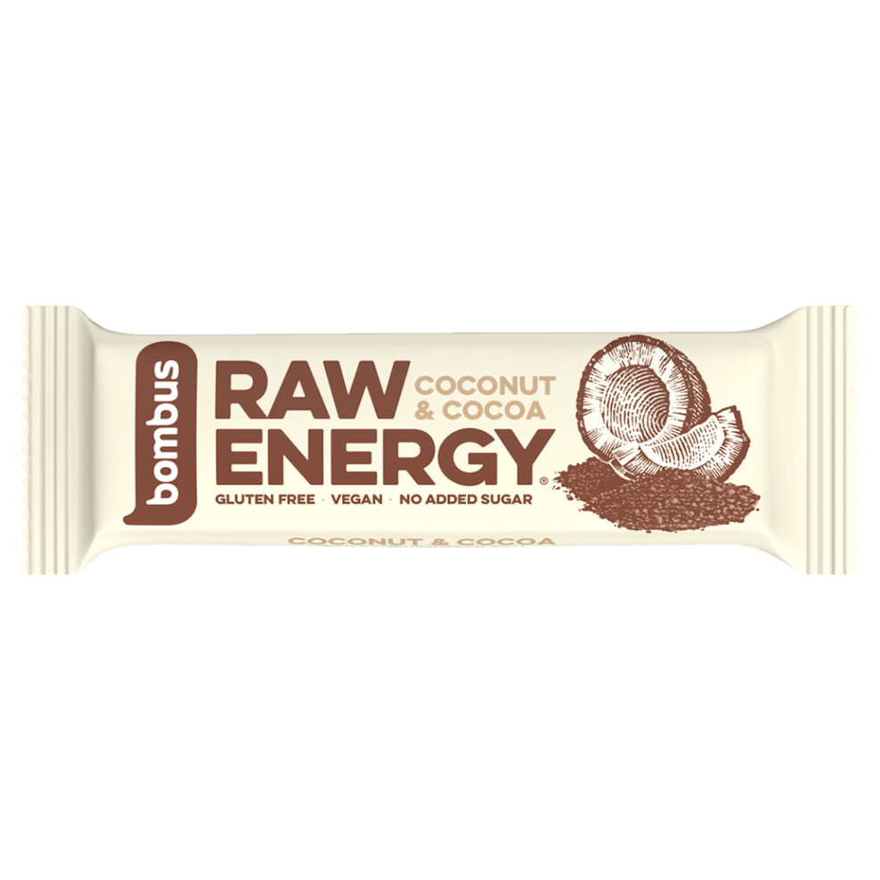 Bombus Raw Energy ovocná tyčinka príchuť Coconut & Cocoa 50 g