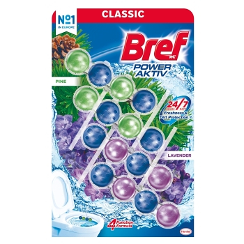 BREF Power Aktív Tuhý WC blok Pine/Lavender 4 x 50 g (WC bloky)