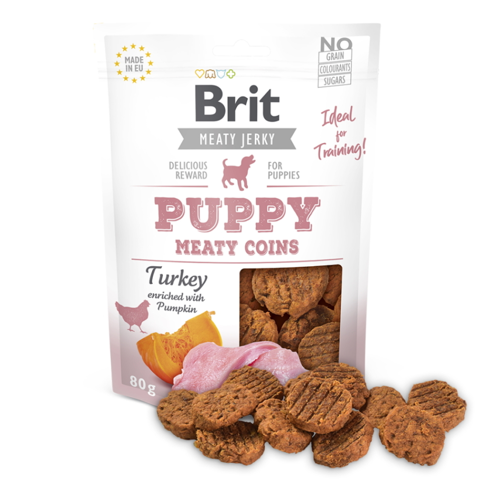 BRIT Jerky Puppy Turkey Meaty Coins maškrty pre šteňatá 80 g kúpite na Mojalekaren.sk