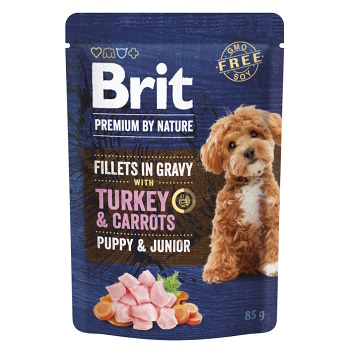 BRIT Premium Dog Puppy Fillets Gravy Turkey&Carrots 85 g (Kapsičky a paštéty pre psov)