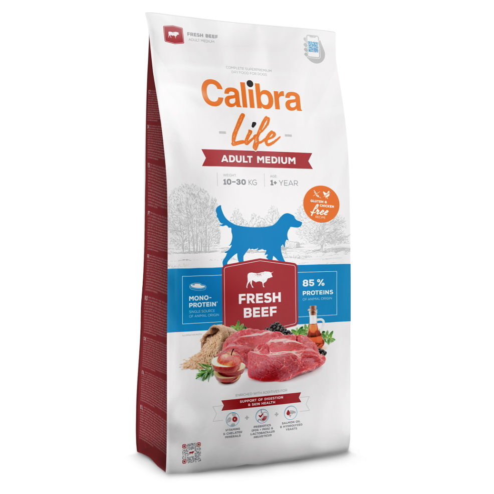CALIBRA Life Fresh Beef Adult Medium granuly pre psov 1 ks, Hmotnosť balenia: 2,5