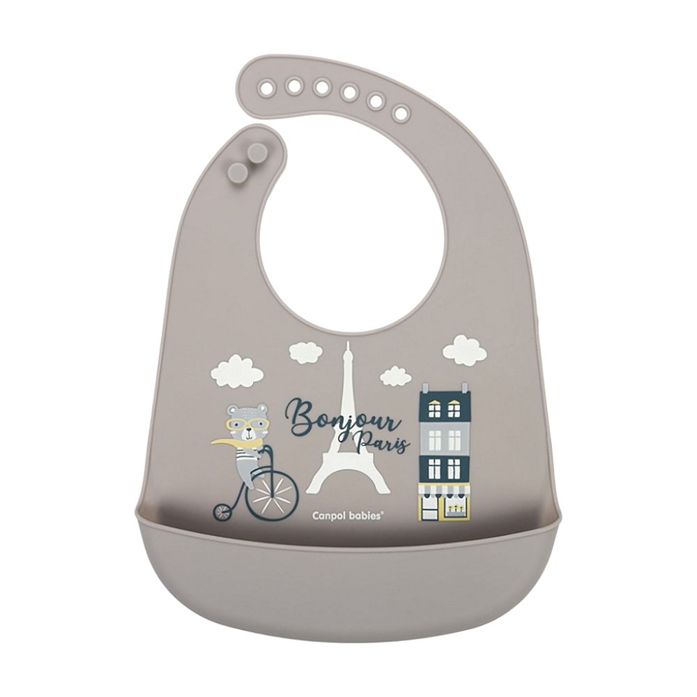 CANPOL BABIES Podbradník silikónový s vreckom bonjour paris béžový
