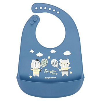 CANPOL BABIES Podbradník silikónový s vreckom bonjour paris modrý (Podbradníky)