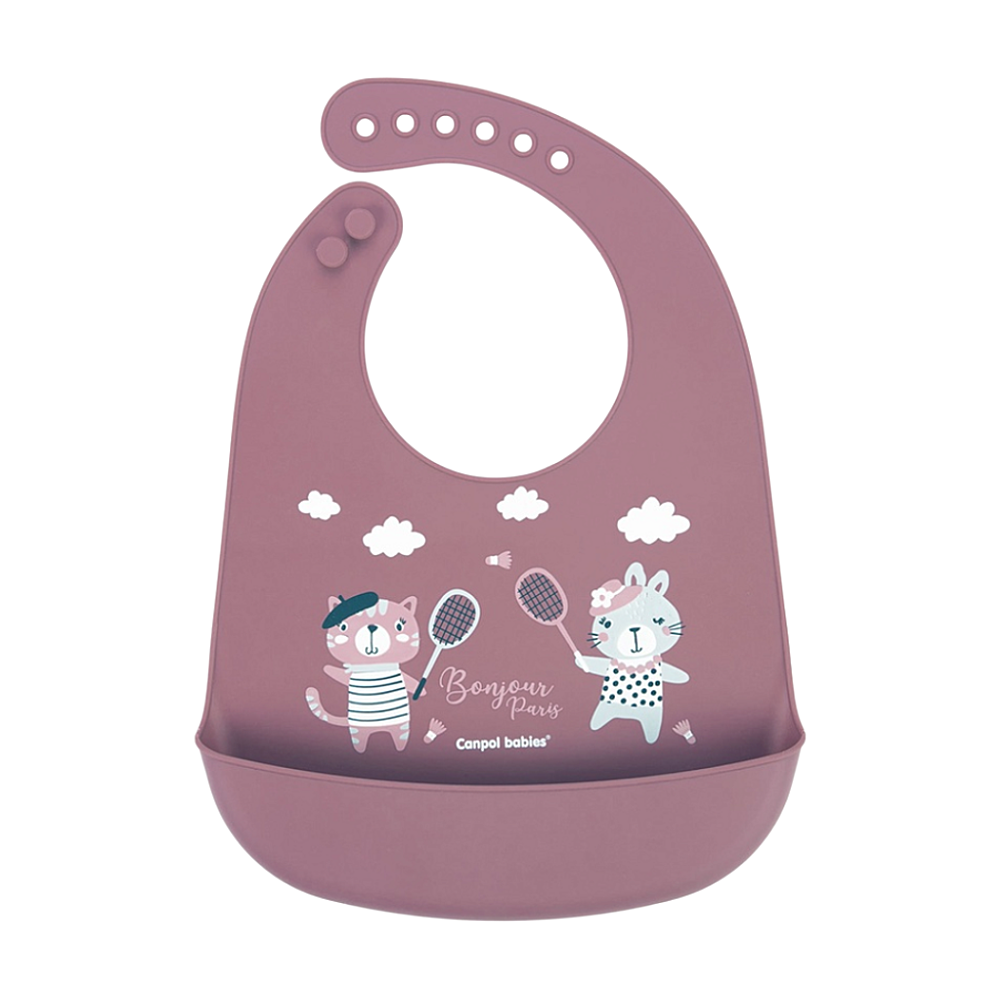 CANPOL BABIES Podbradník silikónový s kapsou bonjour paris ružový