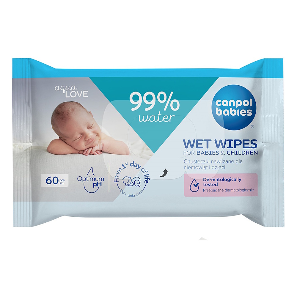 CANPOL BABIES Detské vlhčené obrúsky 99% vody 60 kusov