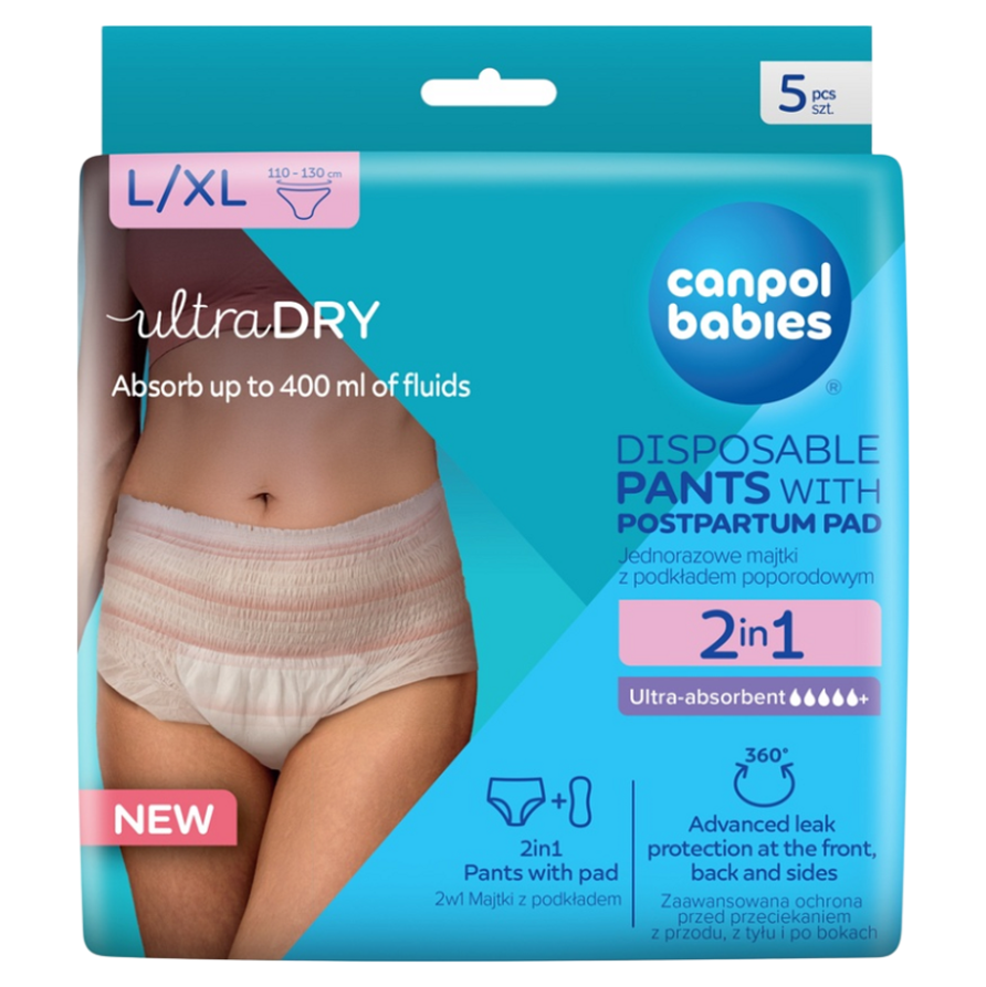 CANPOL BABIES Jednorazové popôrodné nohavičky 2v1 L/XL 5 kusov