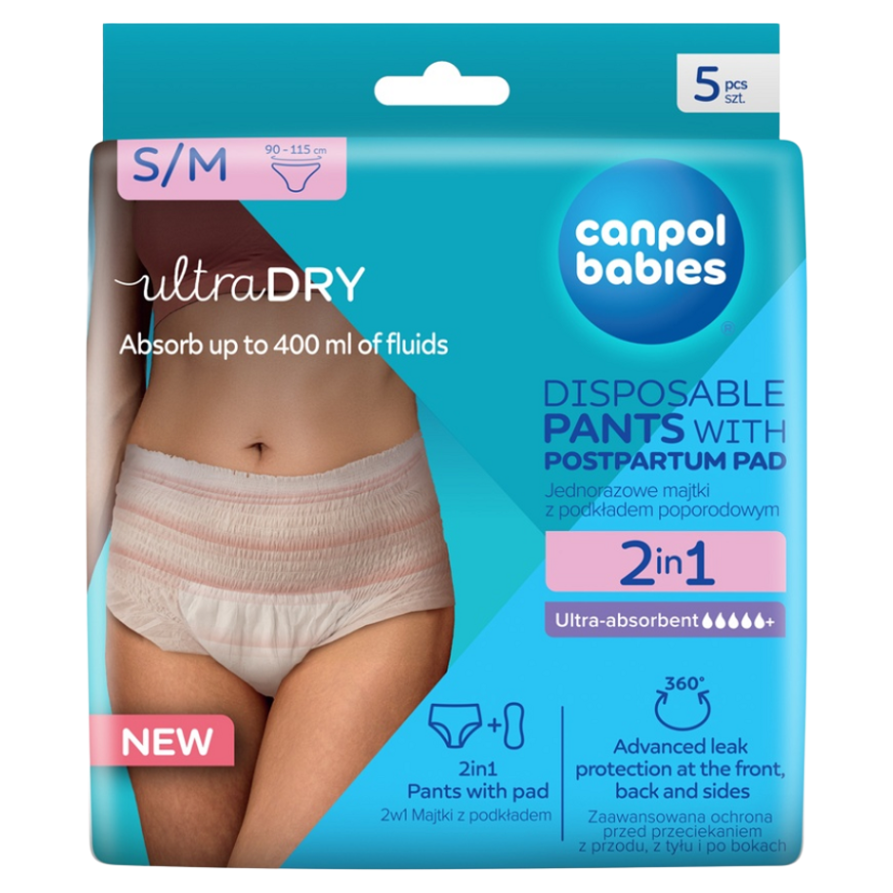 CANPOL BABIES Jednorazové popôrodné nohavičky 2v1 S/M 5 kusov