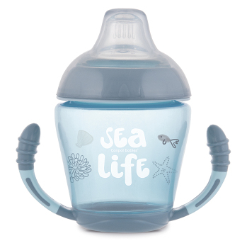 CANPOL BABIES Nevylievací hrnček so silikónovým náustkom SEA LIFE šedý 230 ml