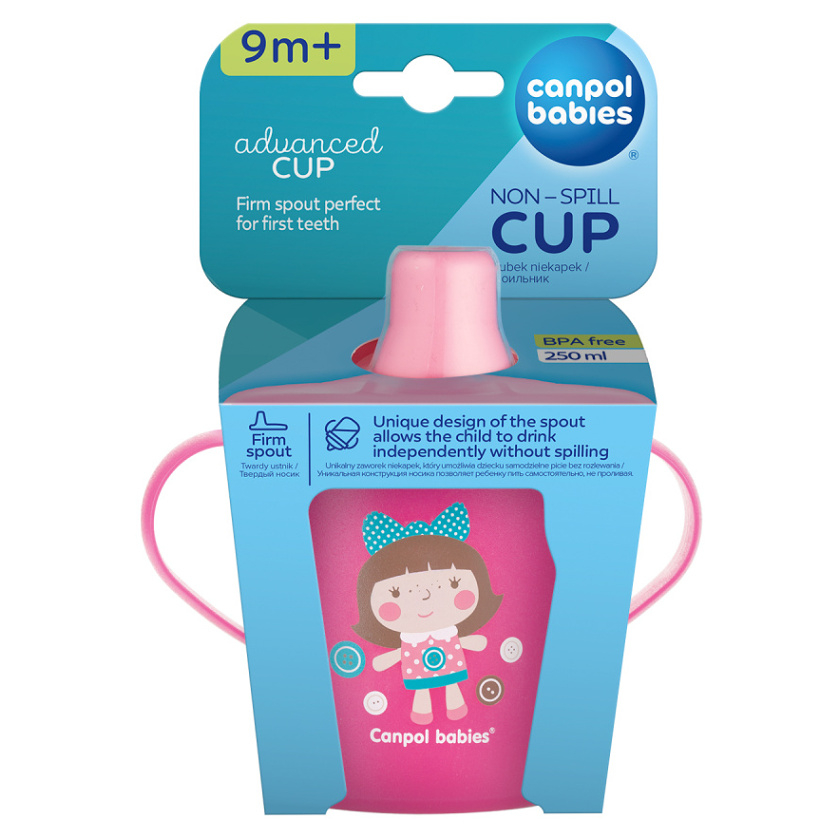 CANPOL BABIES Nevylievací hrnček TOYS 250 ml ružový