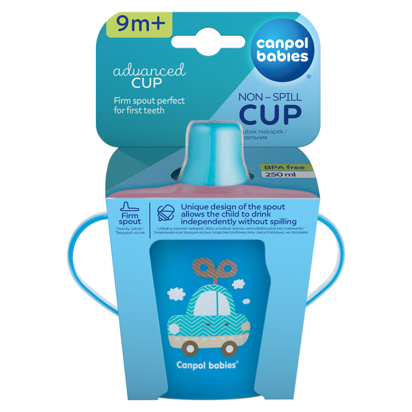 CANPOL BABIES Nevylievací hrnček TOYS modrý 250 ml