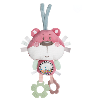 CANPOL BABIES Plyšová edukačná zaväzovacia hračka PASTEL FRIENDS ružový medvedík