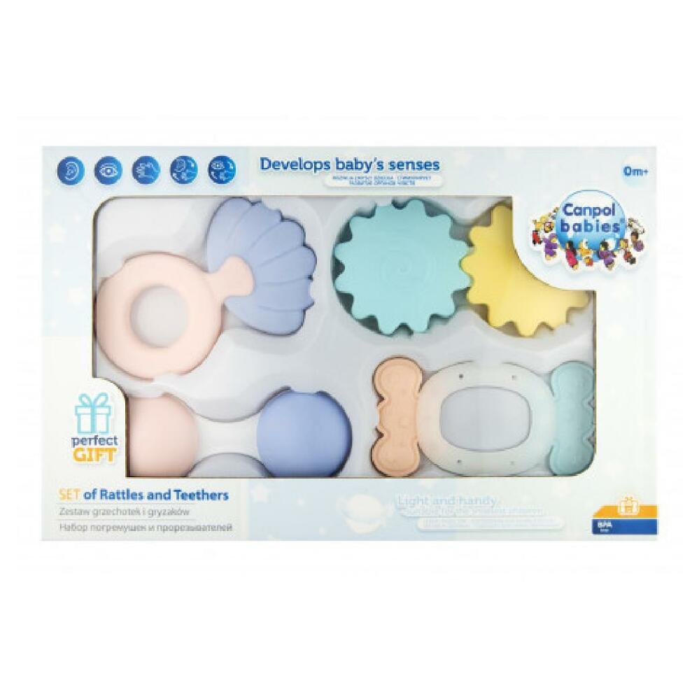 CANPOL BABIES Prvý set hrkálok s hryzátkami PASTEL 4 kusy kúpite na Mojalekaren.sk